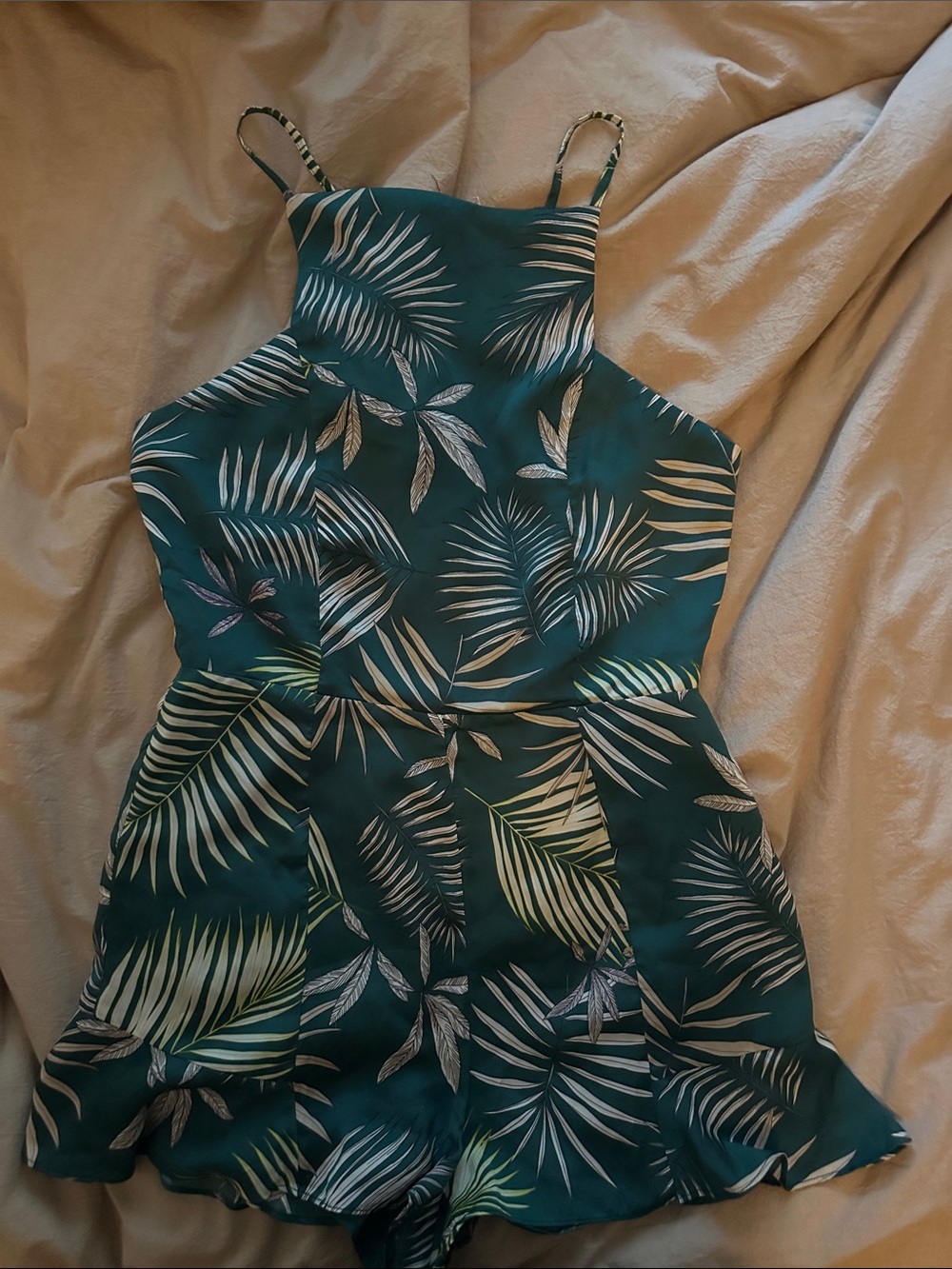 BB Dakota Green Tropical Leaf Girls' One-Piece Romper